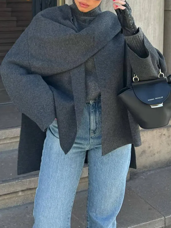 Grey Vintage Lazy Shawl Cape Scarf Coat