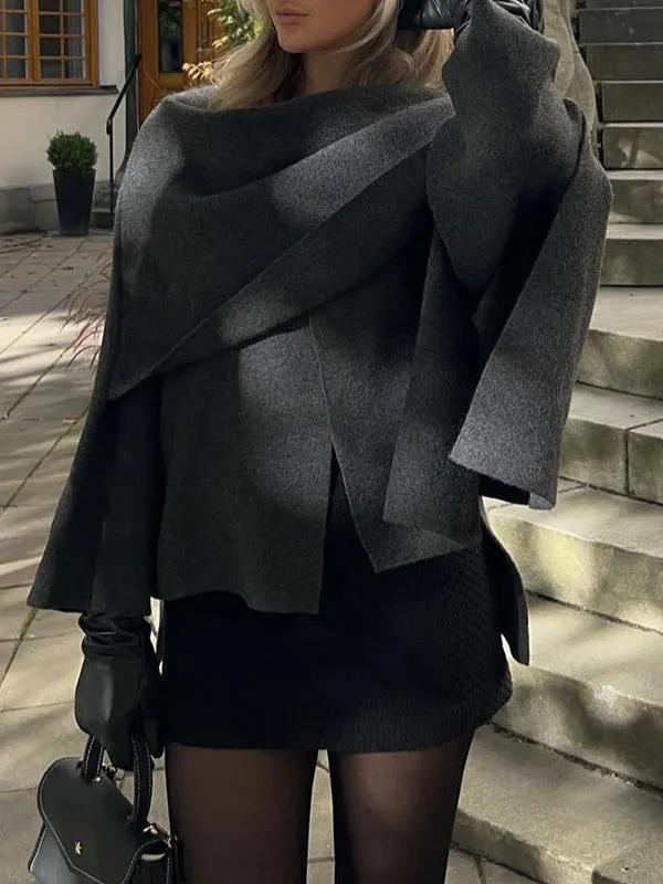 Grey Vintage Lazy Shawl Cape Scarf Coat