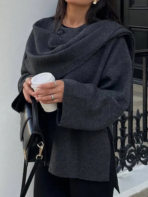 Grey Vintage Lazy Shawl Cape Scarf Coat