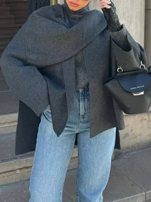Grey Vintage Lazy Shawl Cape Scarf Coat