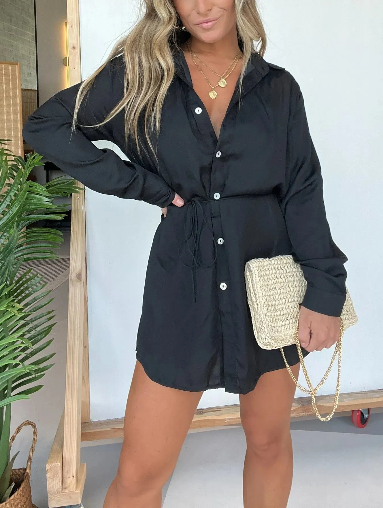 HAISLEY | LONG SLEEVE SATIN DRESS