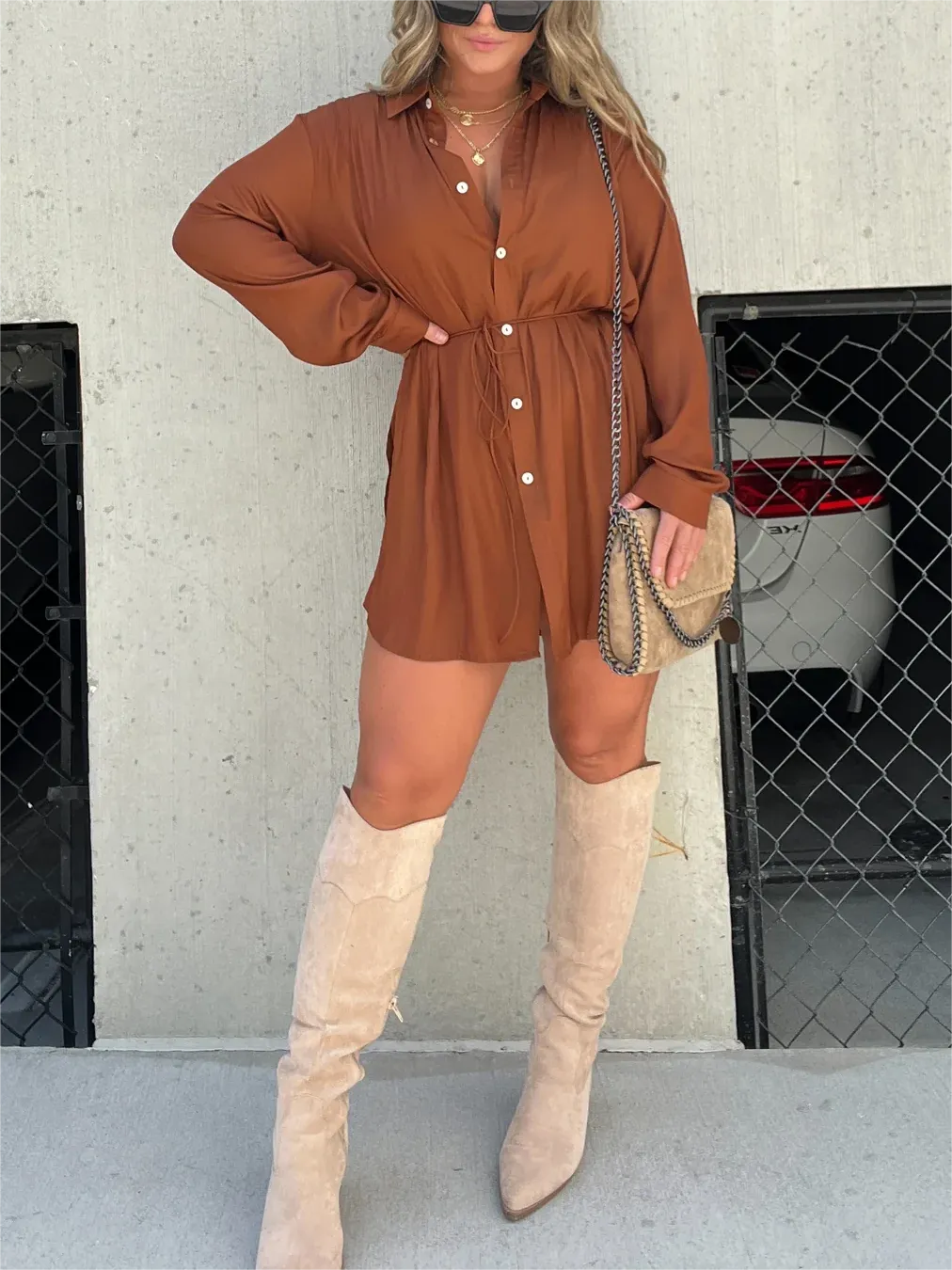 HAISLEY | LONG SLEEVE SATIN DRESS