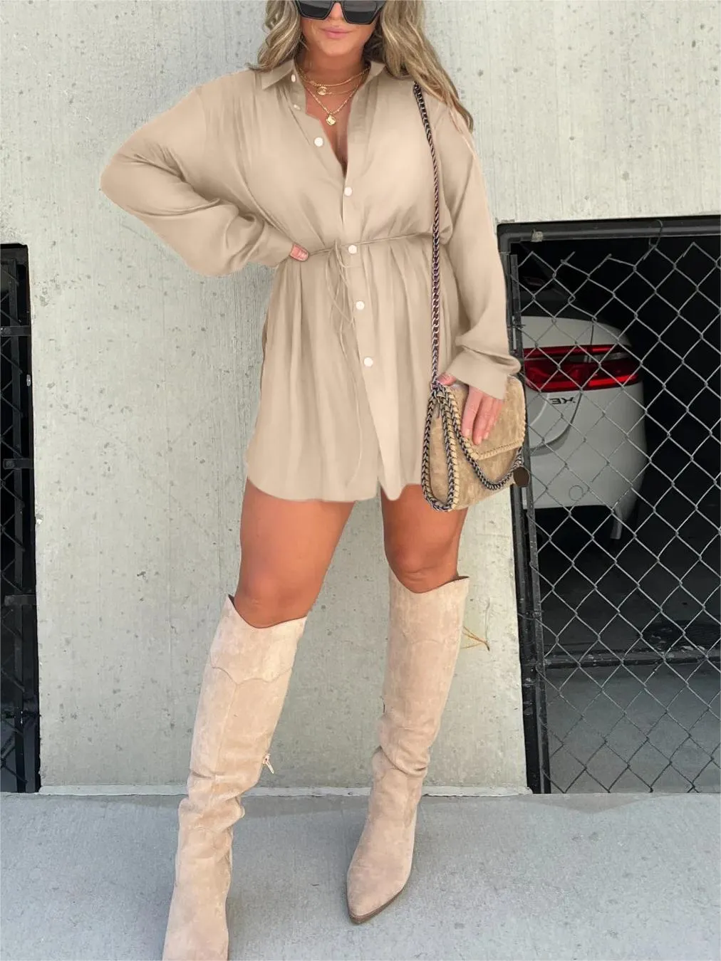 HAISLEY | LONG SLEEVE SATIN DRESS