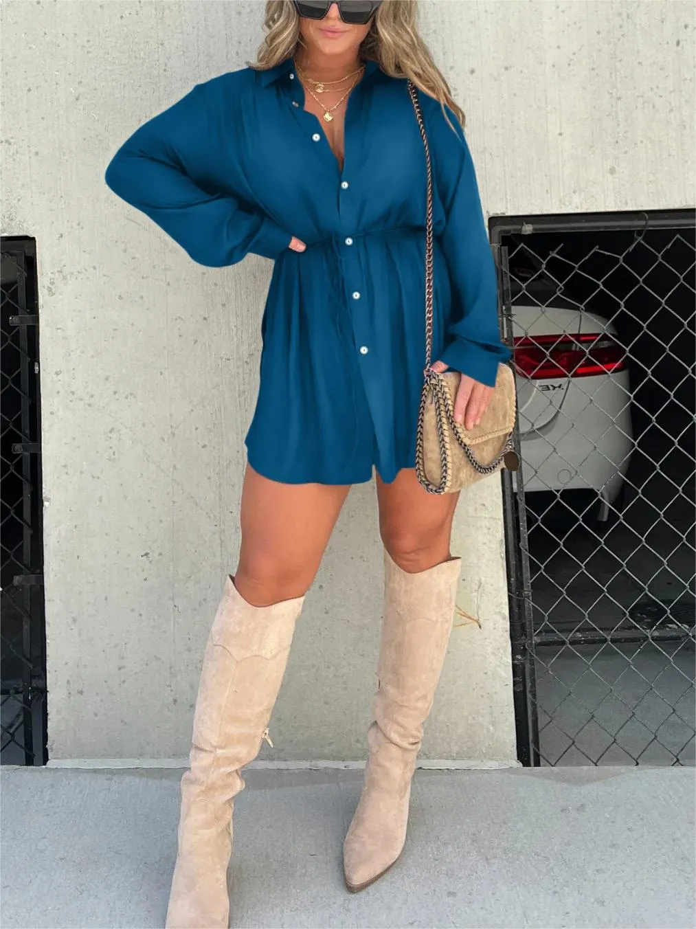 HAISLEY | LONG SLEEVE SATIN DRESS