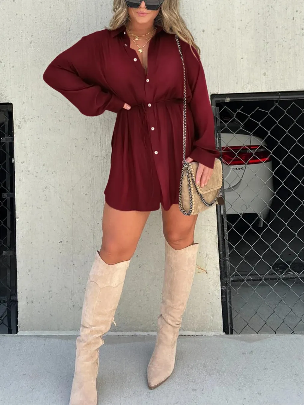HAISLEY | LONG SLEEVE SATIN DRESS