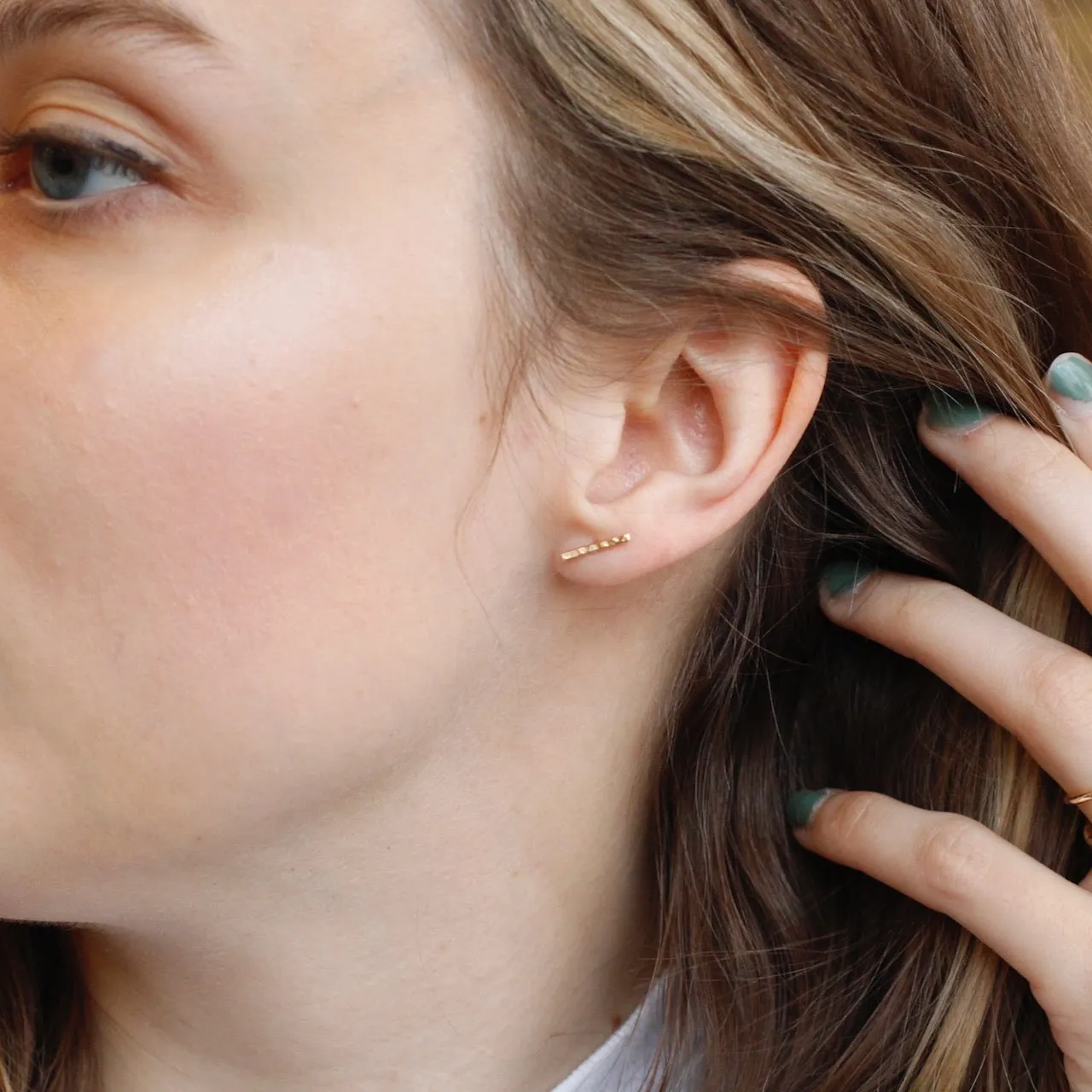 Hammered Solid Gold Bar Post Earrings