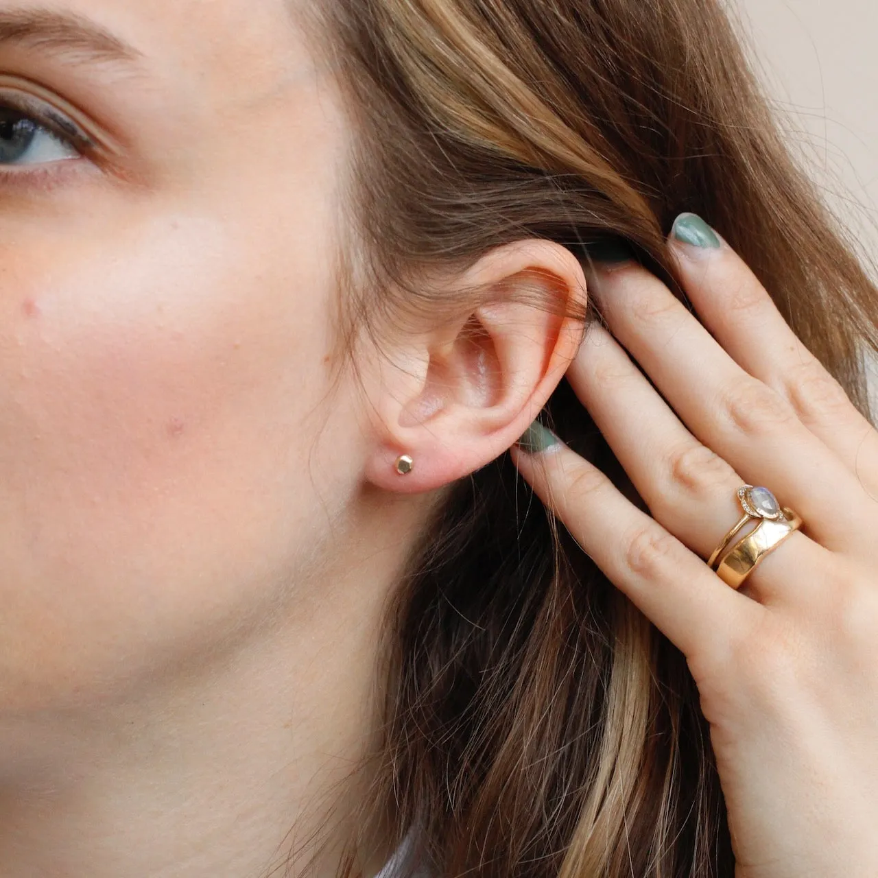 Hammered Solid Gold Nugget Post Earrings