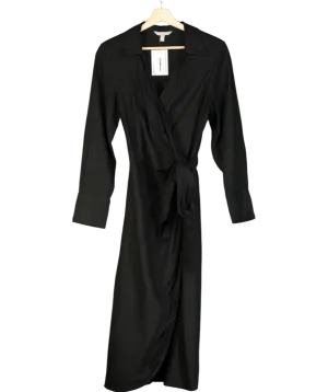 H&M Black Linen-blend Wrap Dress UK S