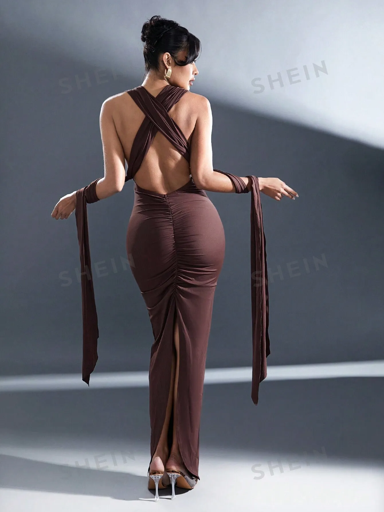 Haute Brown Fall Long Wrap Multi Way Maxi Dress