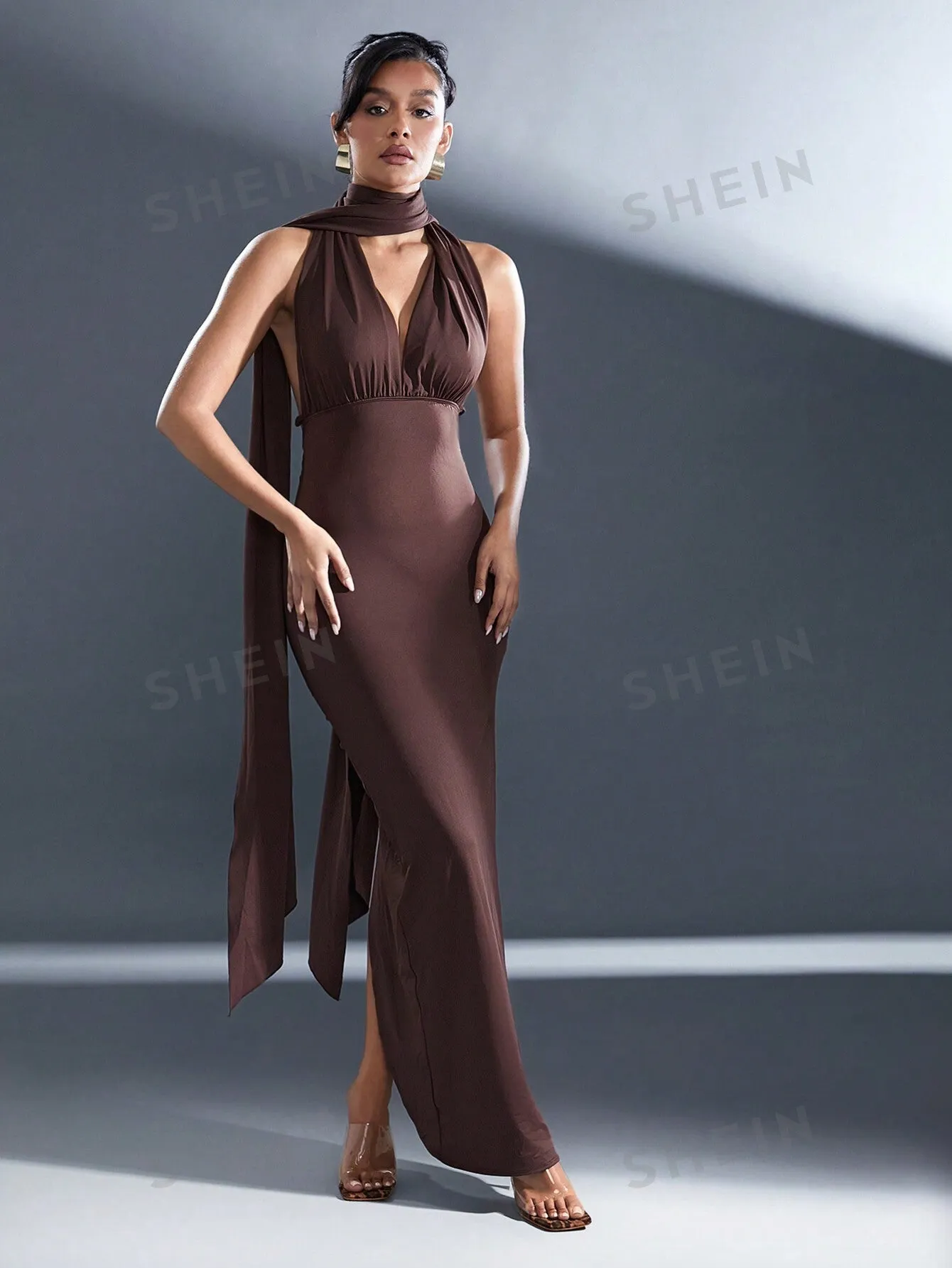 Haute Brown Fall Long Wrap Multi Way Maxi Dress