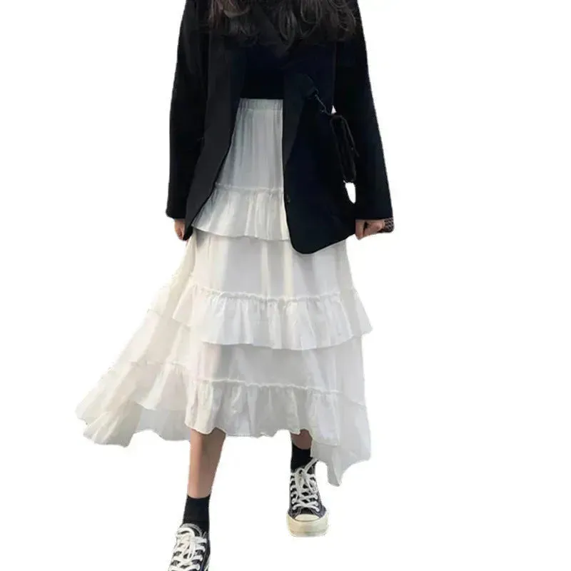 High Waist Layered Cake Skirt Irregular  MIDI Long skirt