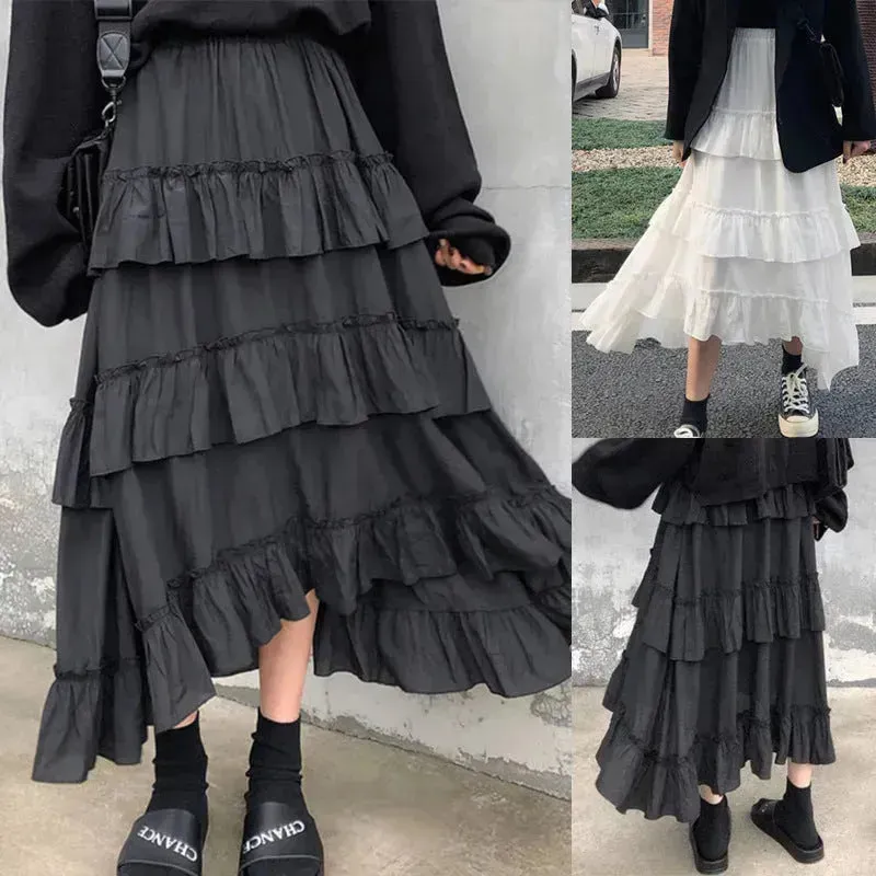 High Waist Layered Cake Skirt Irregular  MIDI Long skirt