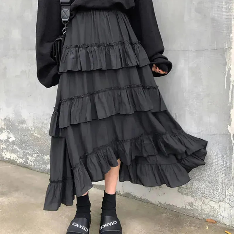 High Waist Layered Cake Skirt Irregular  MIDI Long skirt