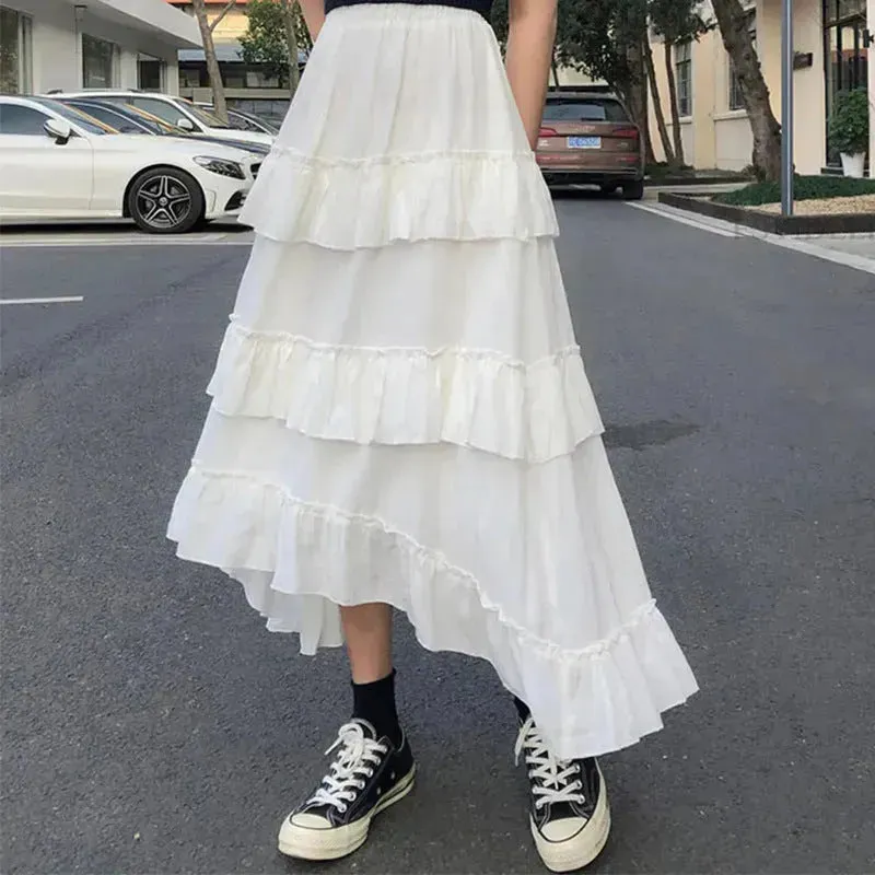 High Waist Layered Cake Skirt Irregular  MIDI Long skirt