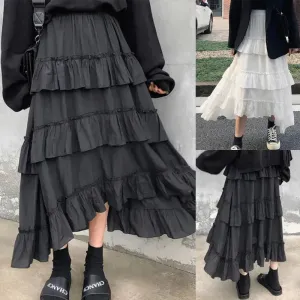 High Waist Layered Cake Skirt Irregular  MIDI Long skirt
