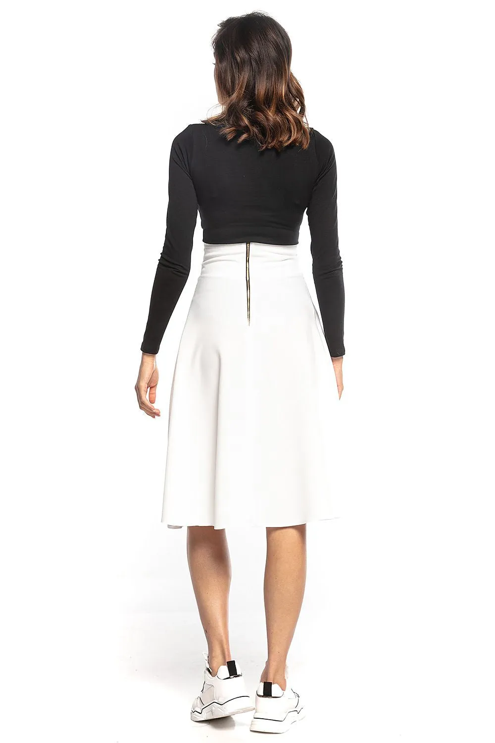 High-Waist Zipper Midi Skirt