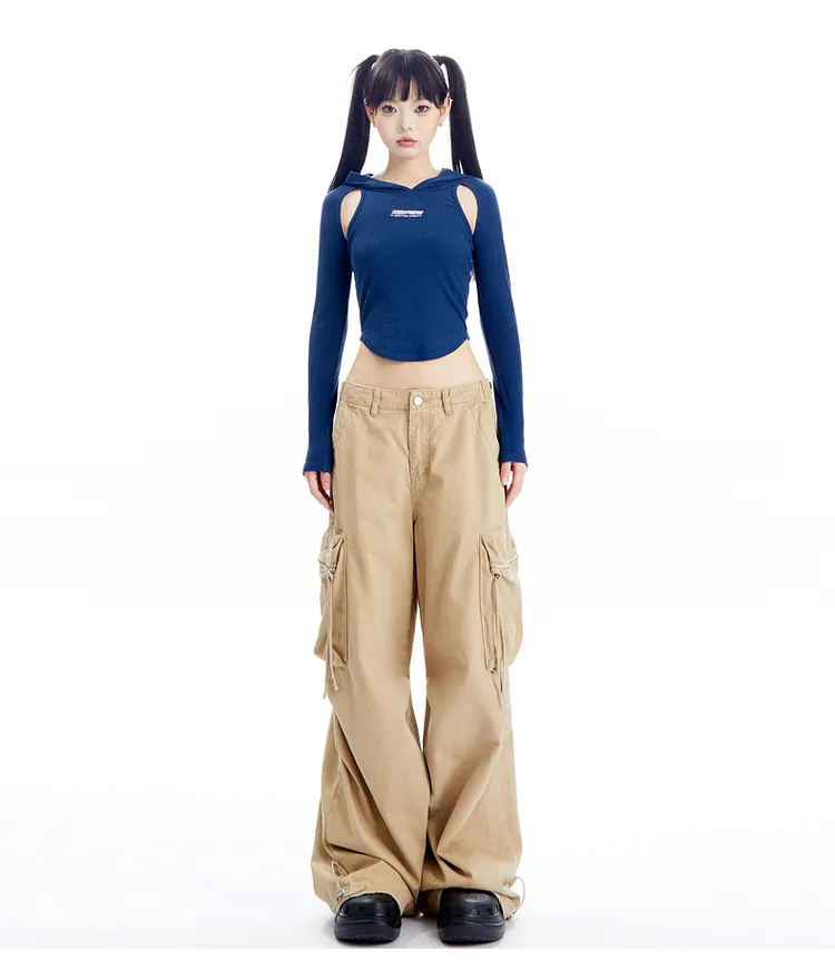 Hooded Ribbed Cutout Top