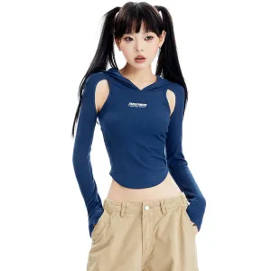 Hooded Ribbed Cutout Top