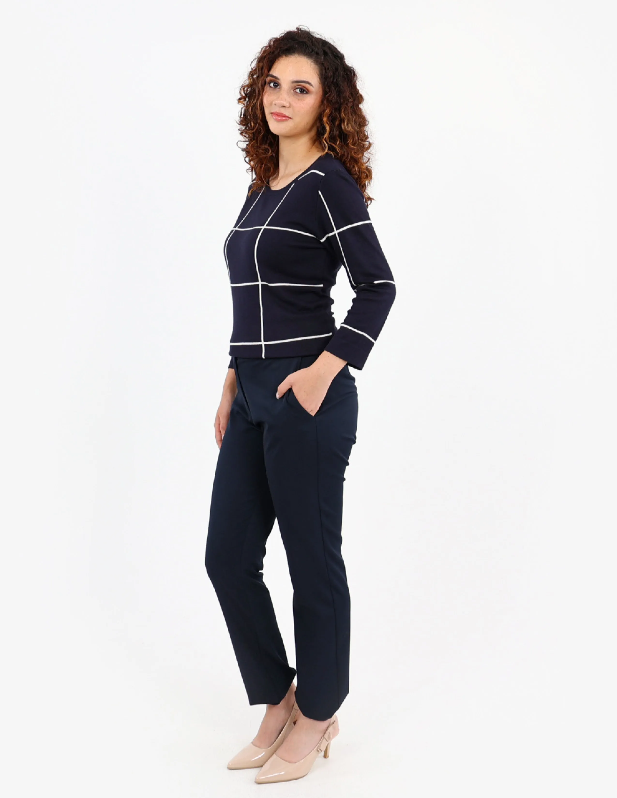 Intarsia Knit Checked Top