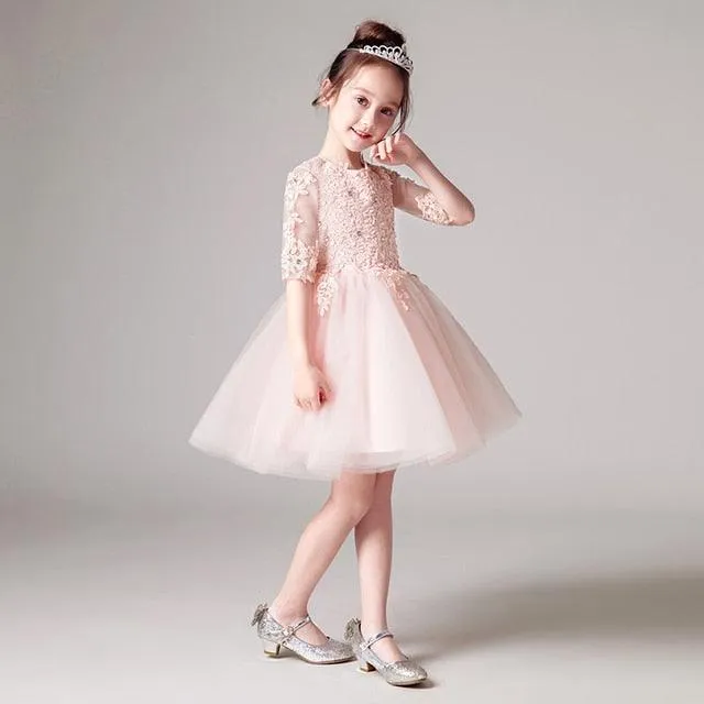 Ivory Lace Long Sleeve Flower Girl Gown