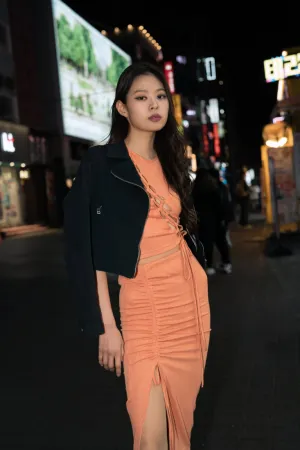 Knit Midi Skirt with Drawstring Details