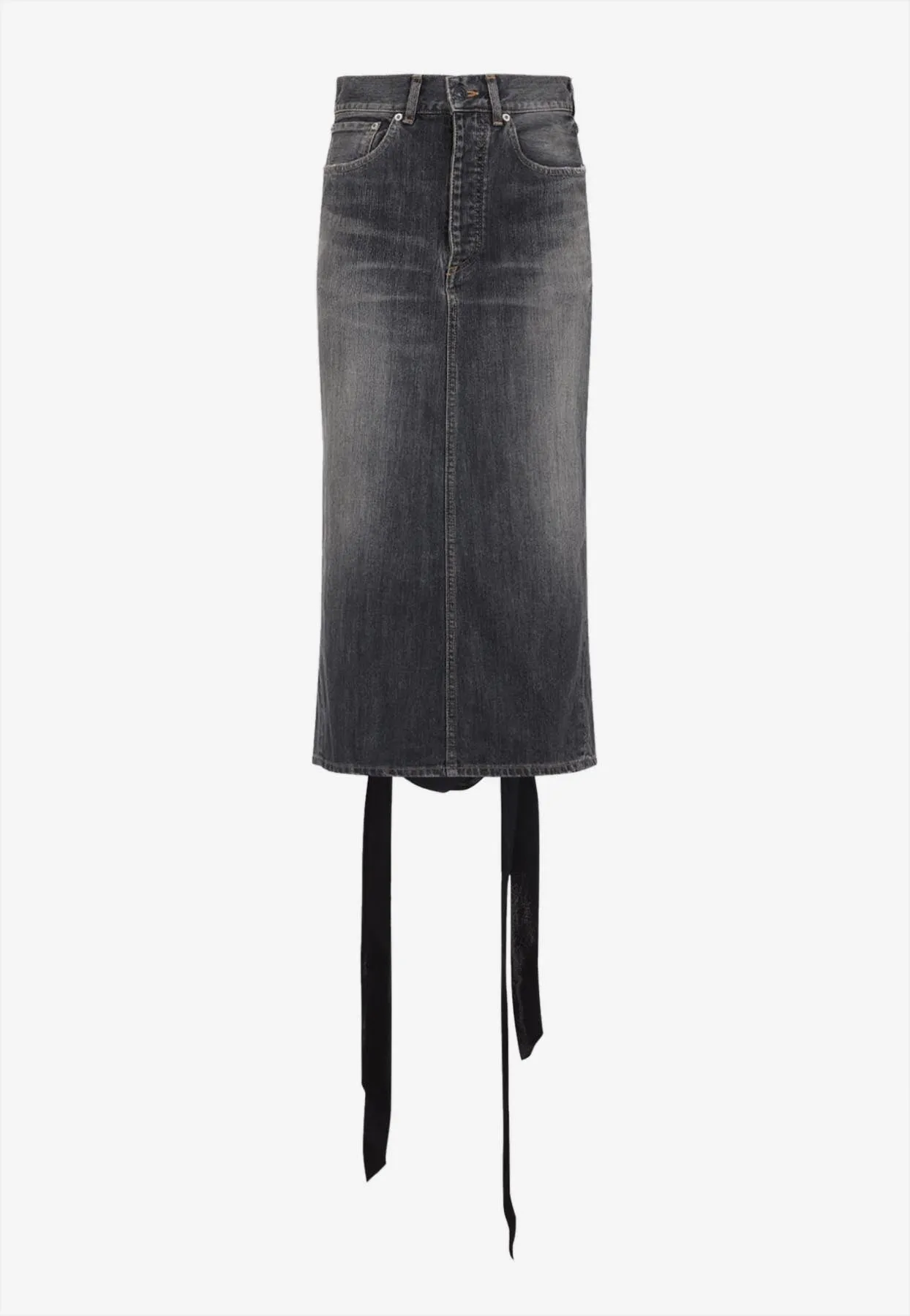 Lace-Up Midi Denim Skirt
