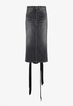 Lace-Up Midi Denim Skirt