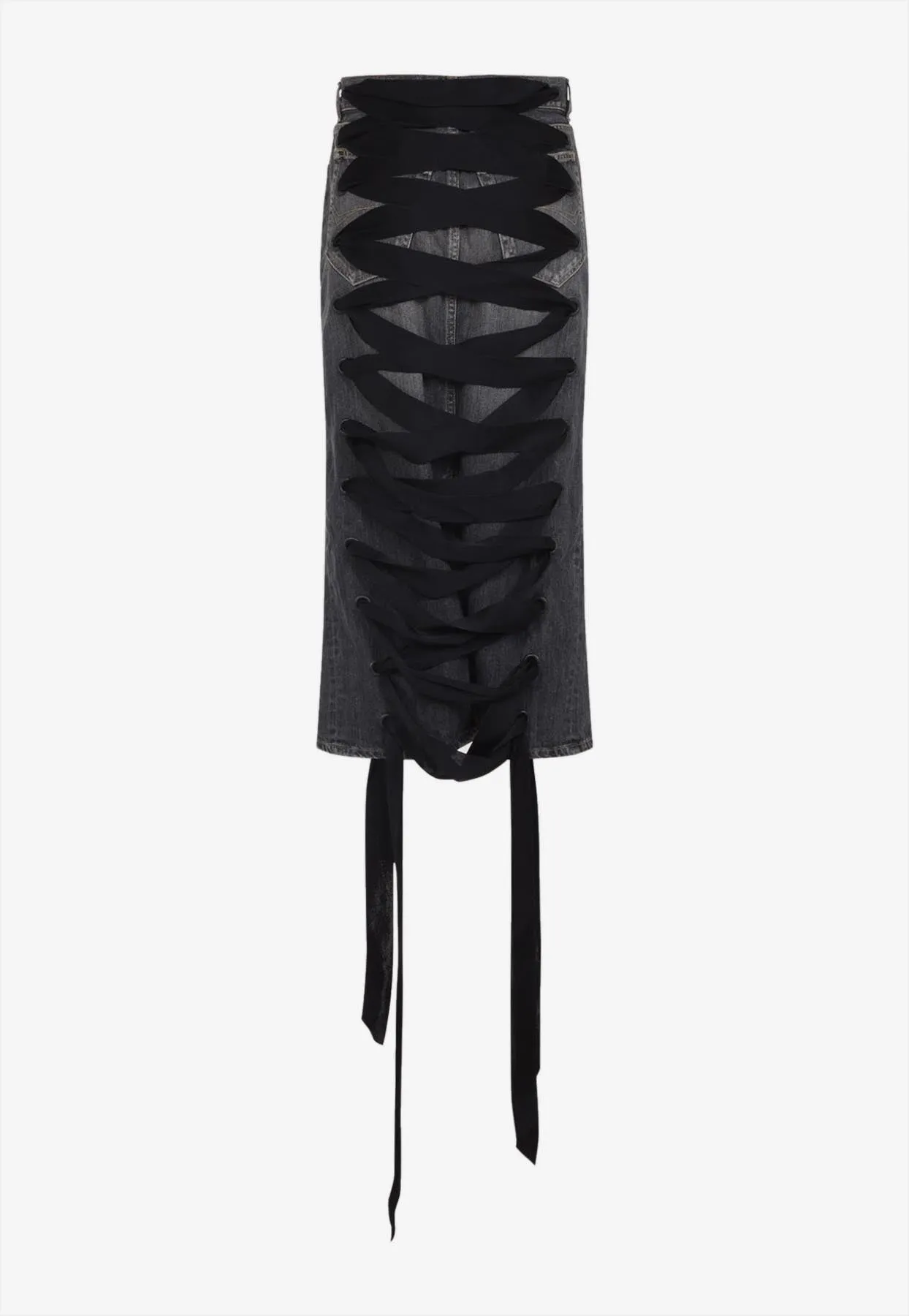 Lace-Up Midi Denim Skirt