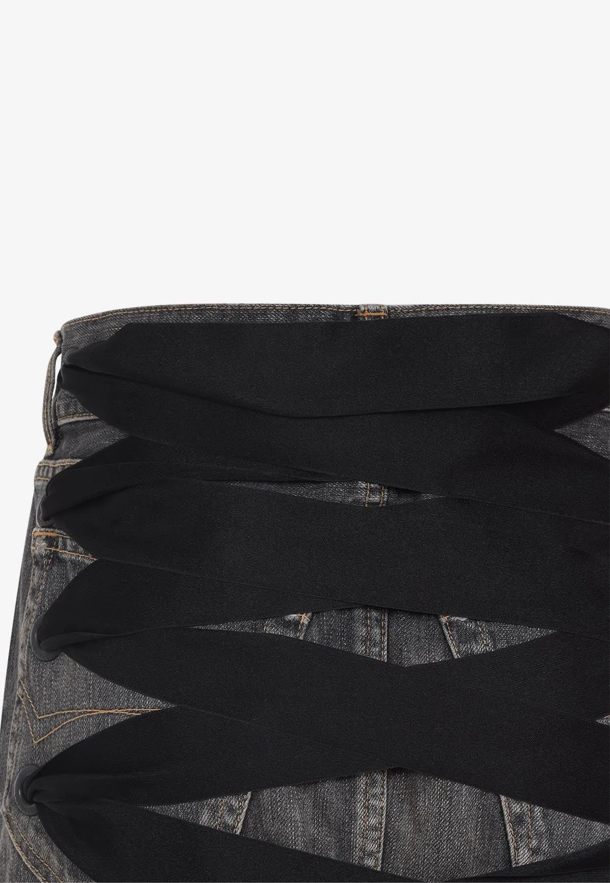 Lace-Up Midi Denim Skirt