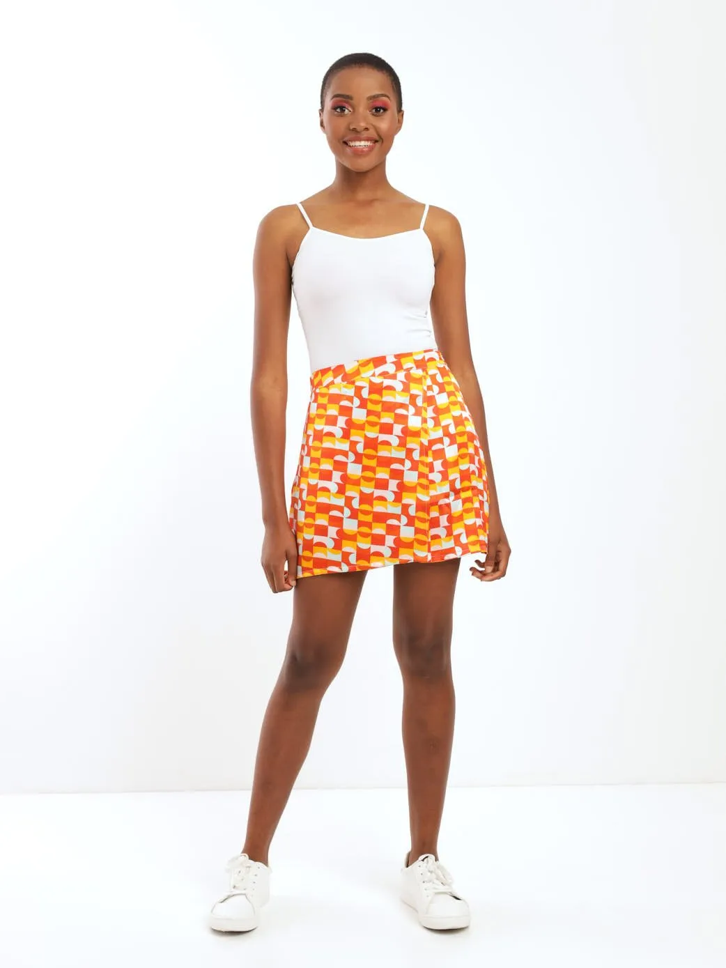 Ladies Geo Satin Skirt - Rust