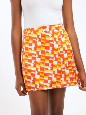Ladies Geo Satin Skirt - Rust