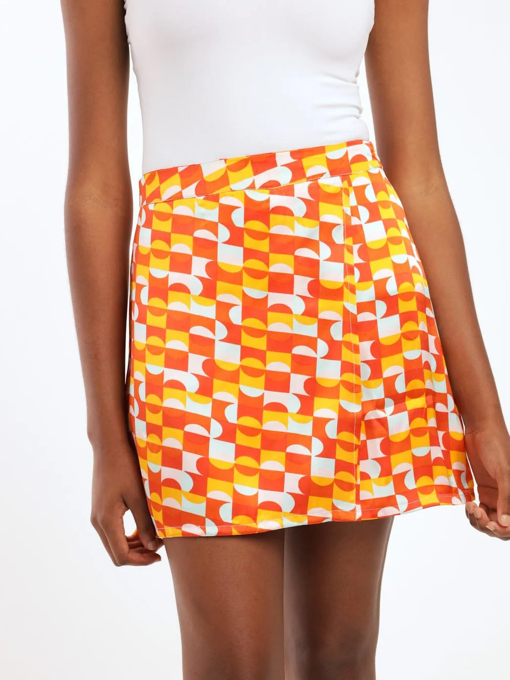 Ladies Geo Satin Skirt - Rust