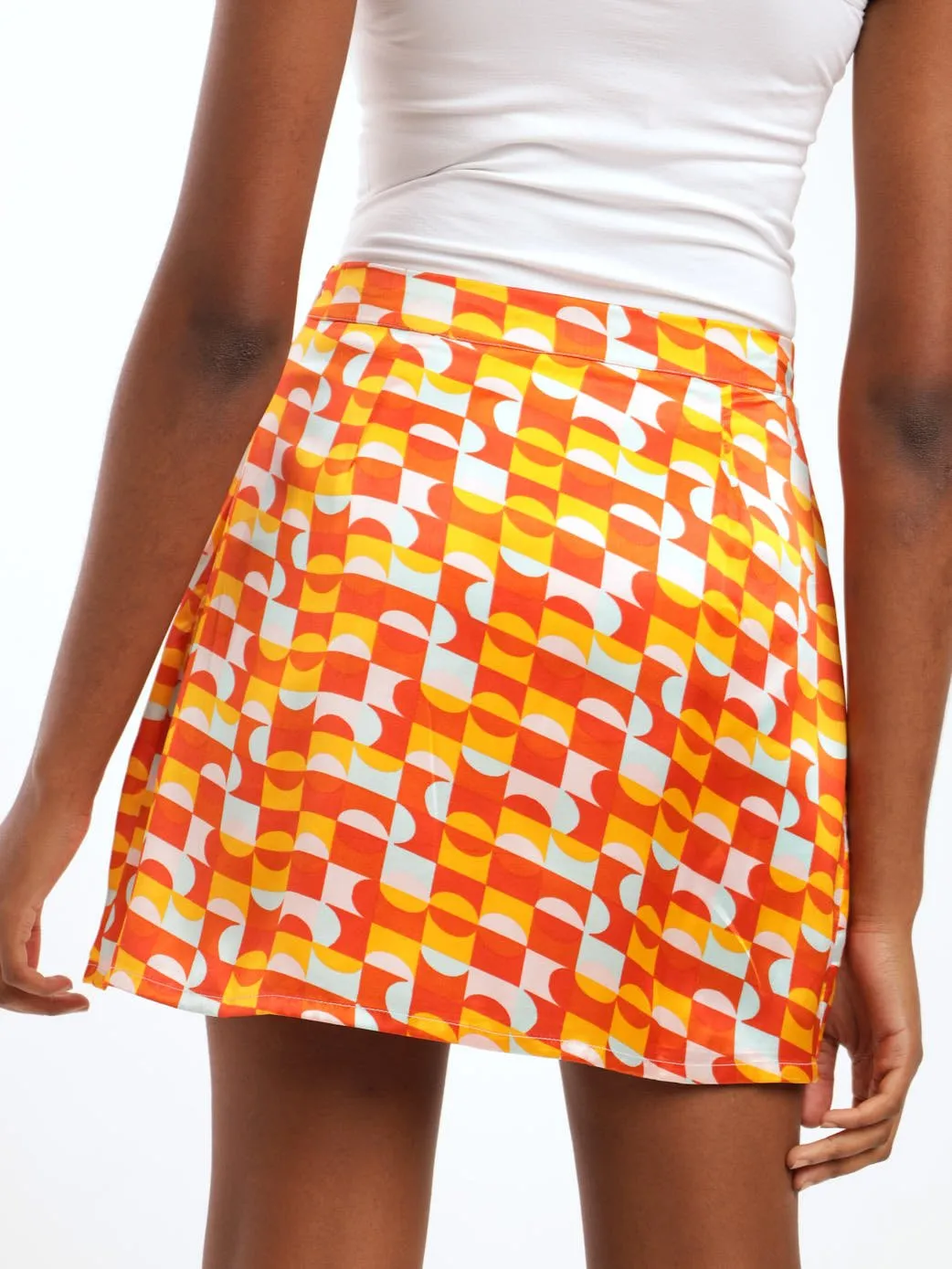 Ladies Geo Satin Skirt - Rust