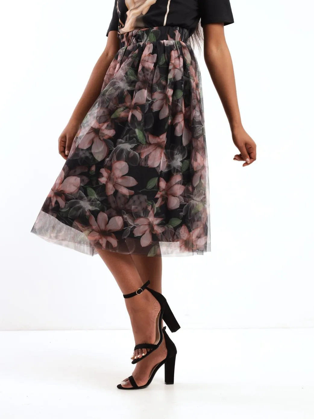 Ladies Mesh Floral Midi Dress