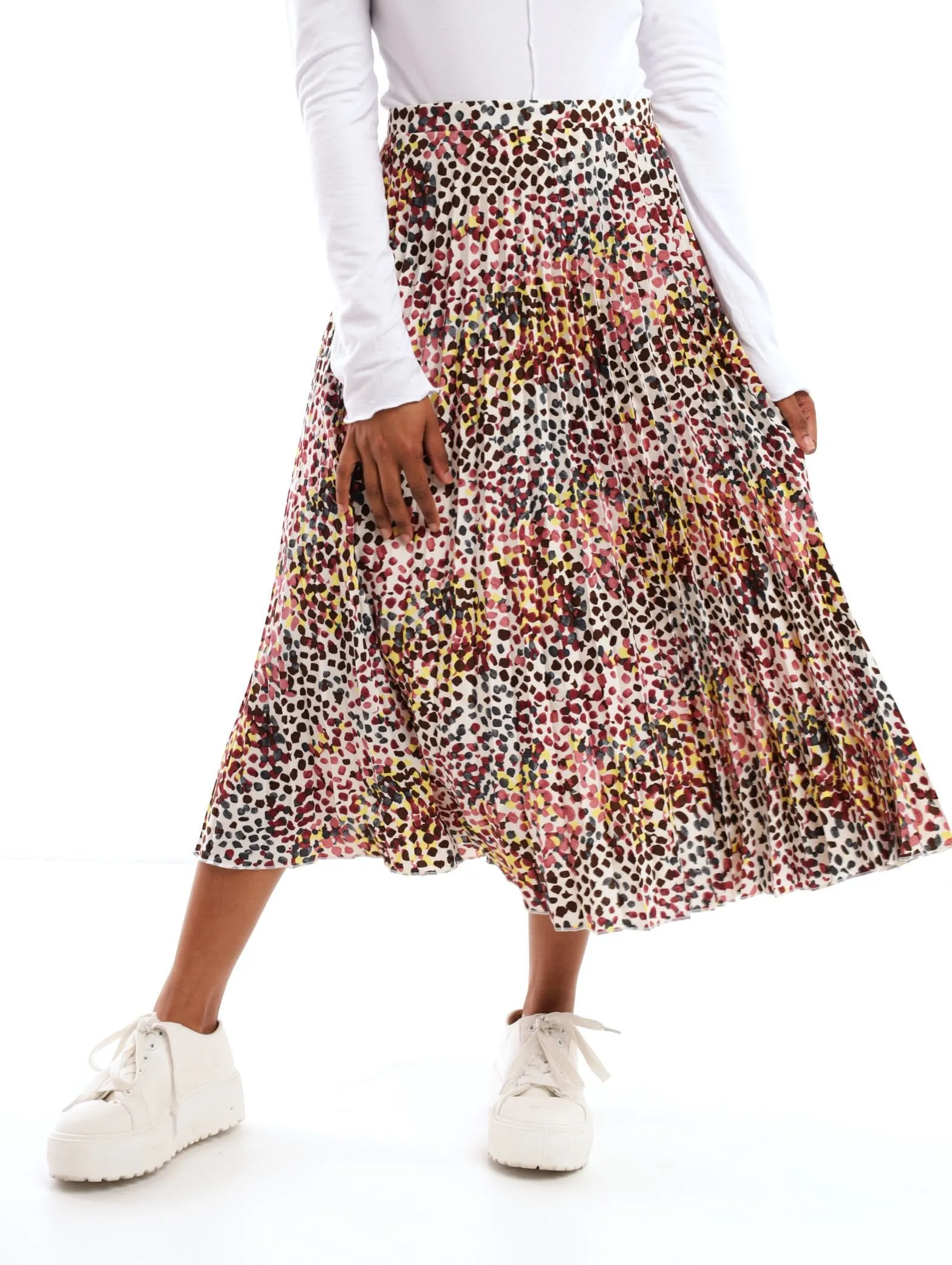 Ladies Pleated Printed Midi Skirt