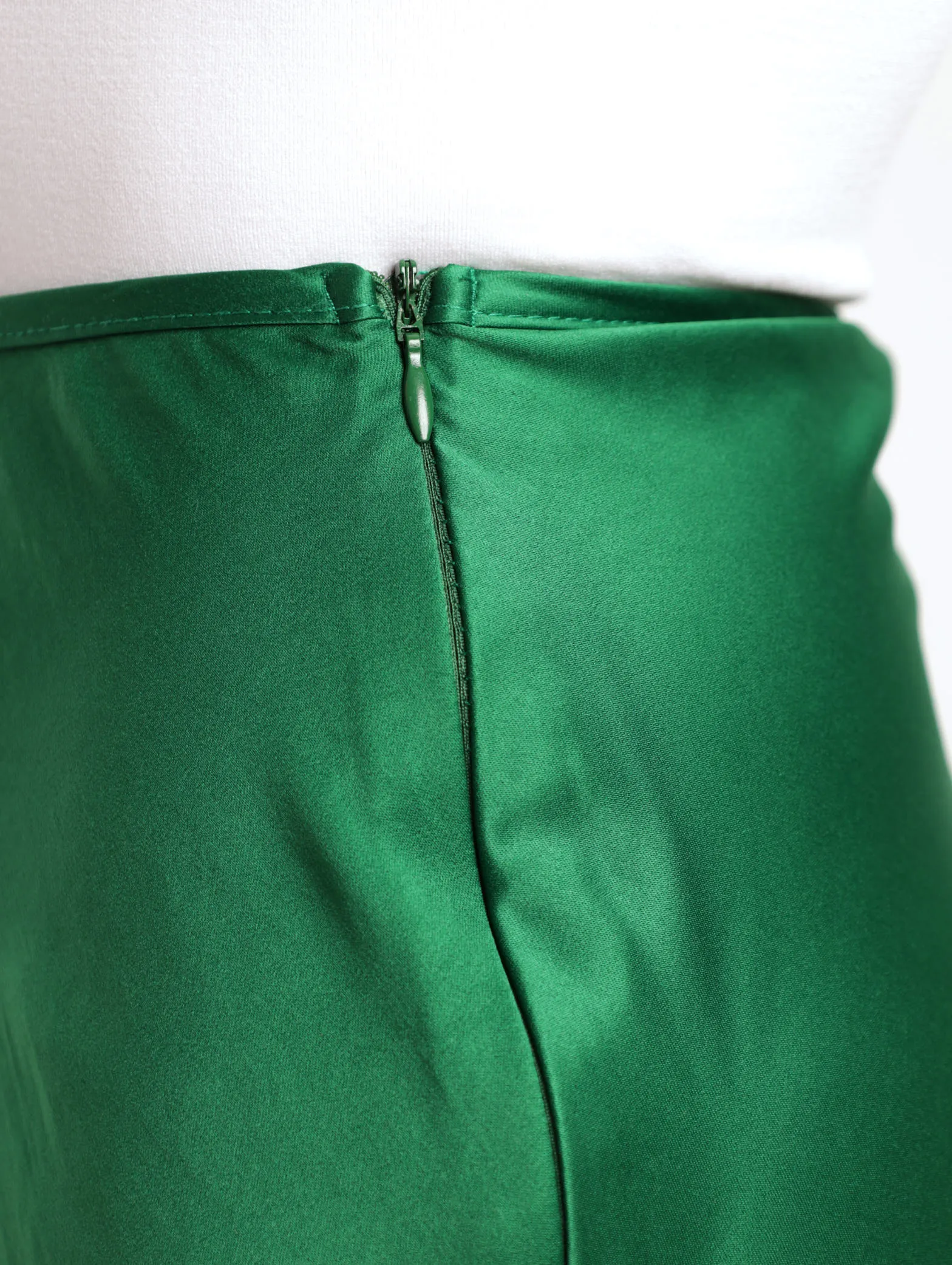 Ladies Satin Slip Midi Skirt - Emerald
