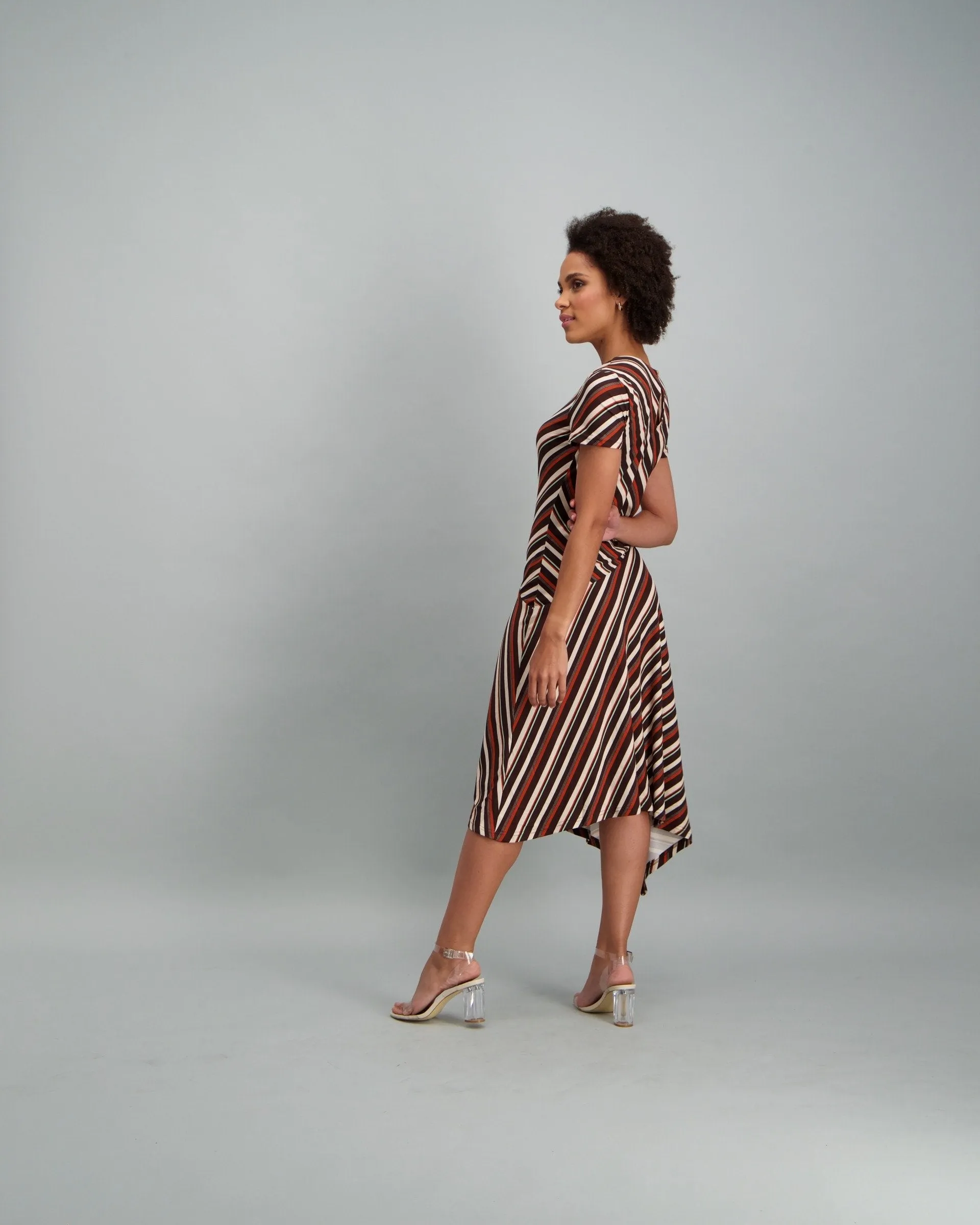Ladies Stripe Asymmetrical Hem Dress - Multi