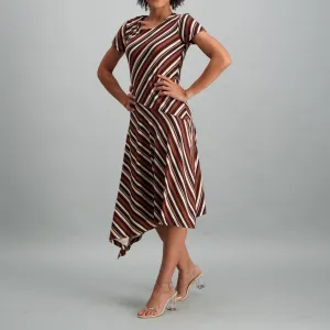 Ladies Stripe Asymmetrical Hem Dress - Multi