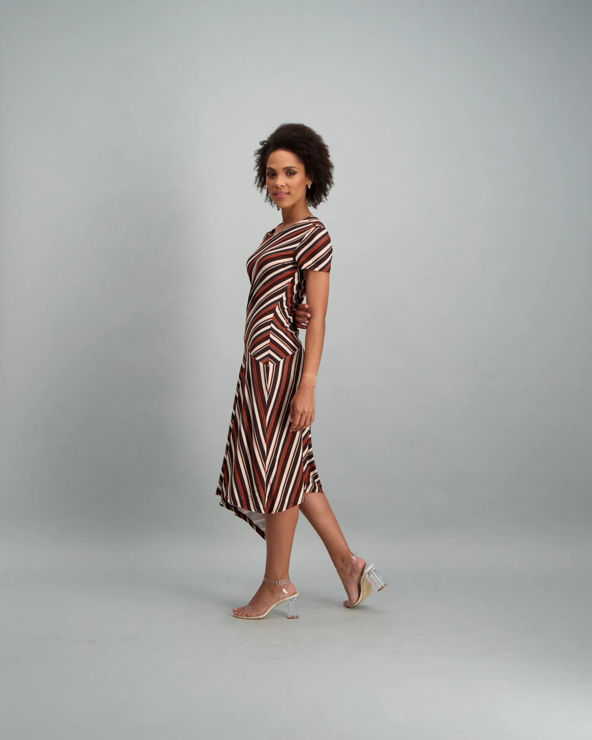 Ladies Stripe Asymmetrical Hem Dress - Multi