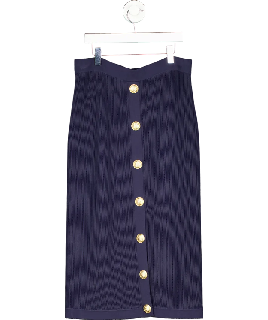 lagence Blue Melania Pointelle Knit Midi Skirt In Midnight/gold UK S