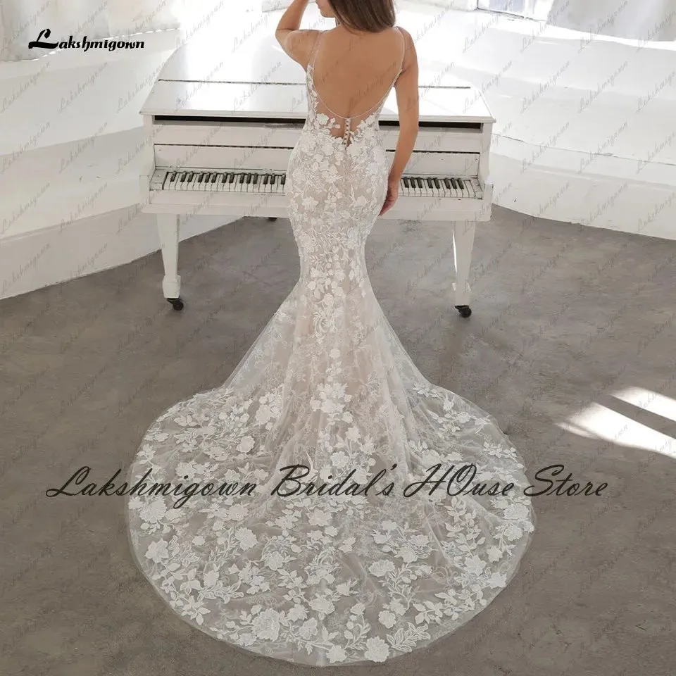 Lakshmigown Vintage Lace 2 in 1 Mermaid Wedding Gowns Sexy Backless Bridal Dress  Vestido Largo Boda Detachable Skirt