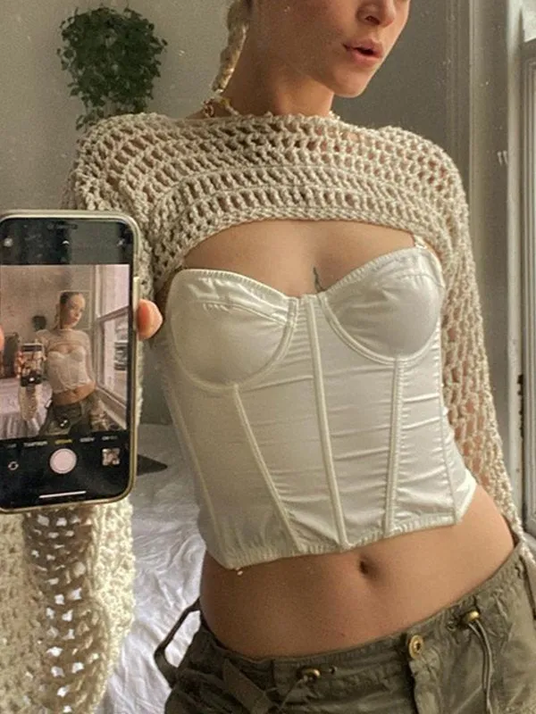 Langarm Crochet Bolero Häkel Top