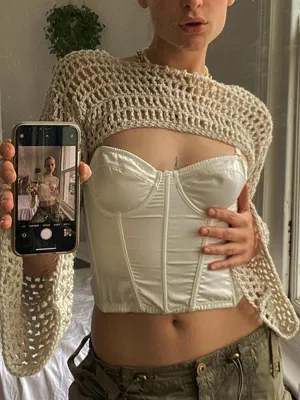 Langarm Crochet Bolero Häkel Top