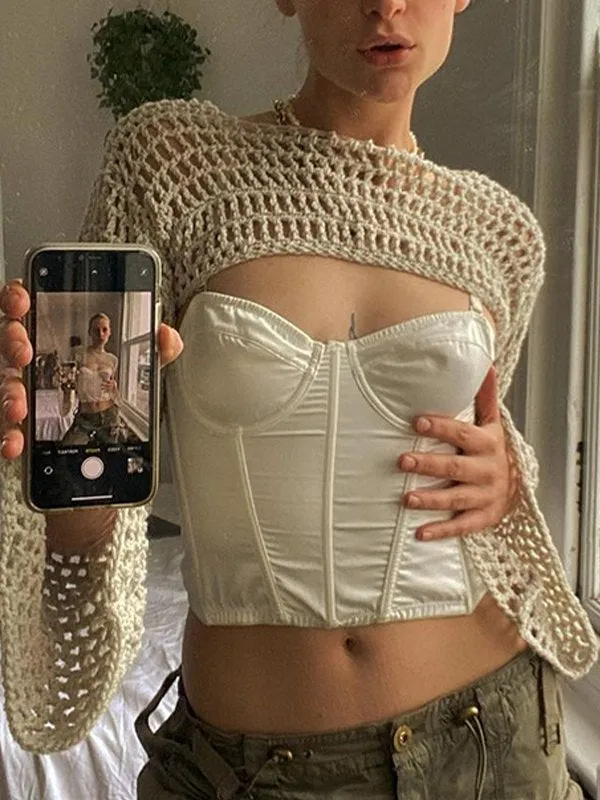 Langarm Crochet Bolero Häkel Top