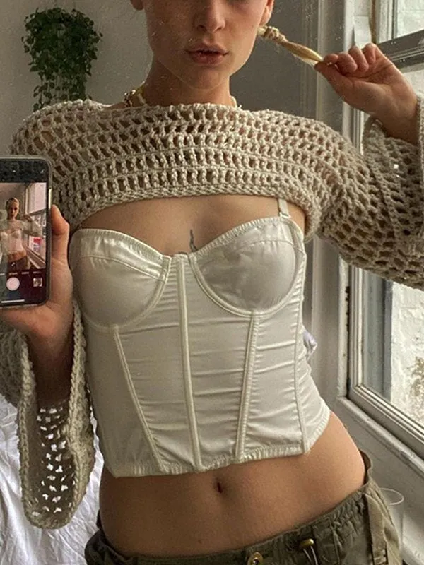Langarm Crochet Bolero Häkel Top