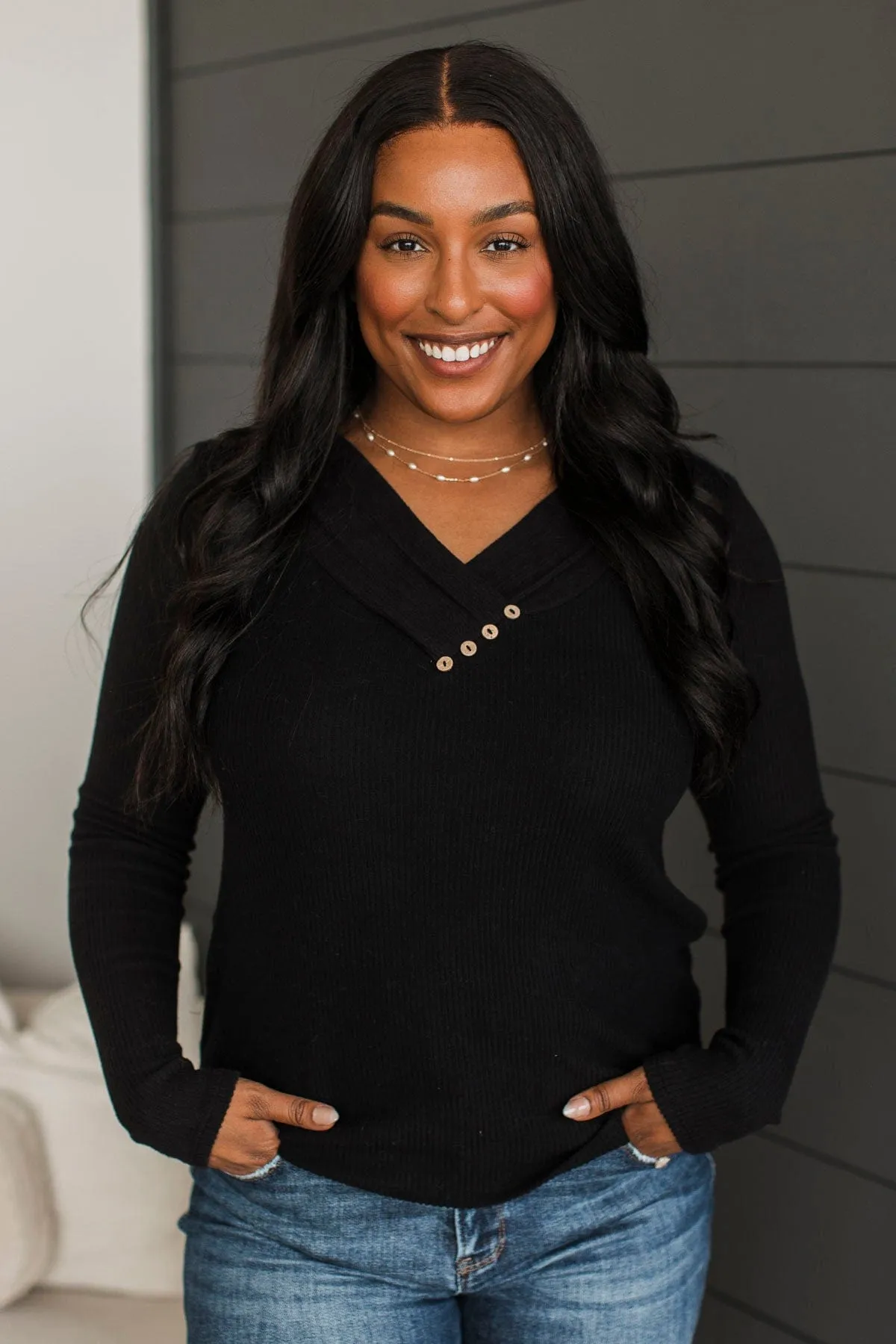 Learn As You Go Ribbed Top- Black
