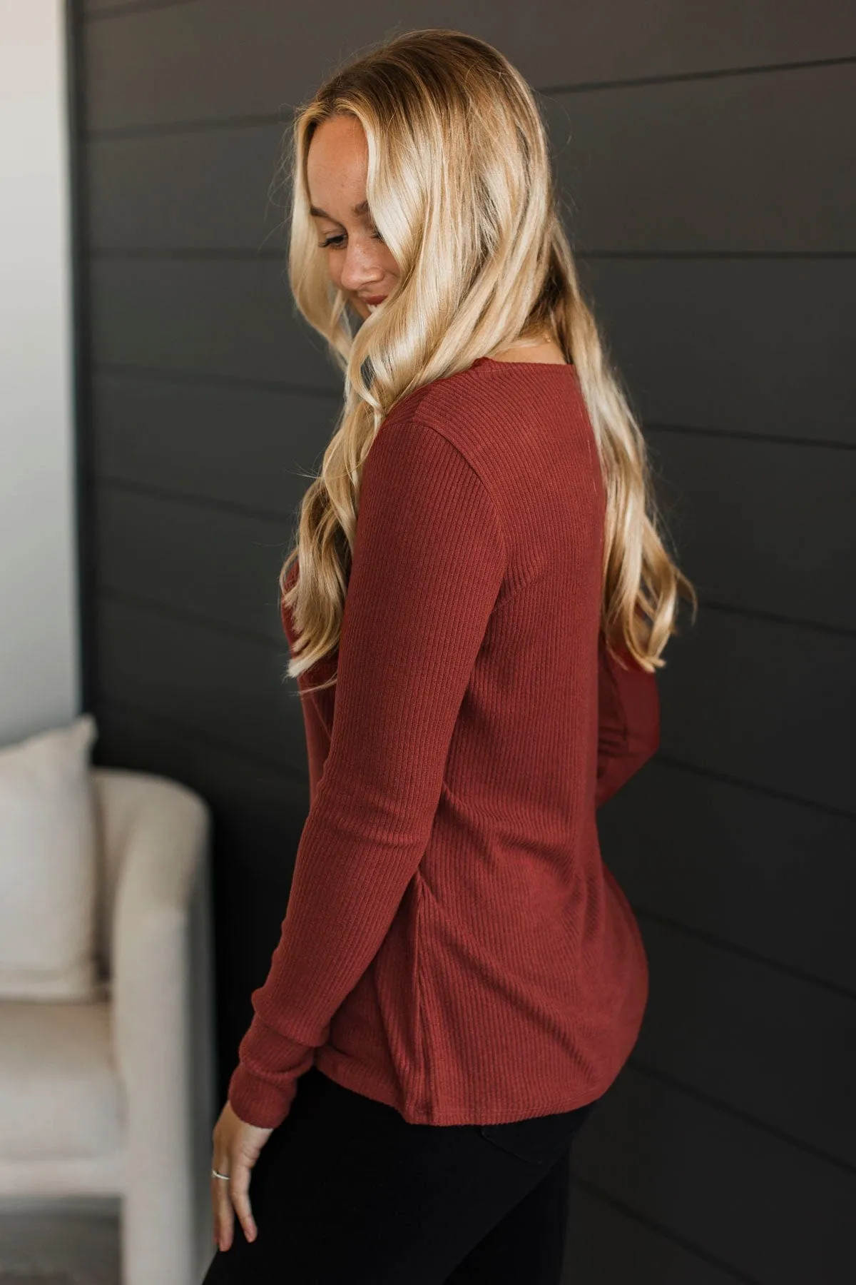 Learn As You Go Ribbed Top- Dark Rust