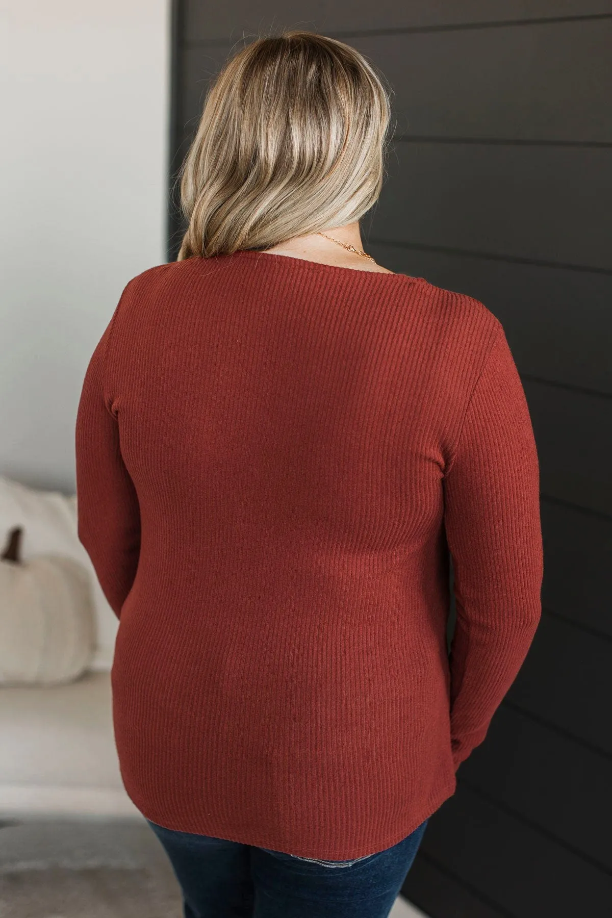 Learn As You Go Ribbed Top- Dark Rust