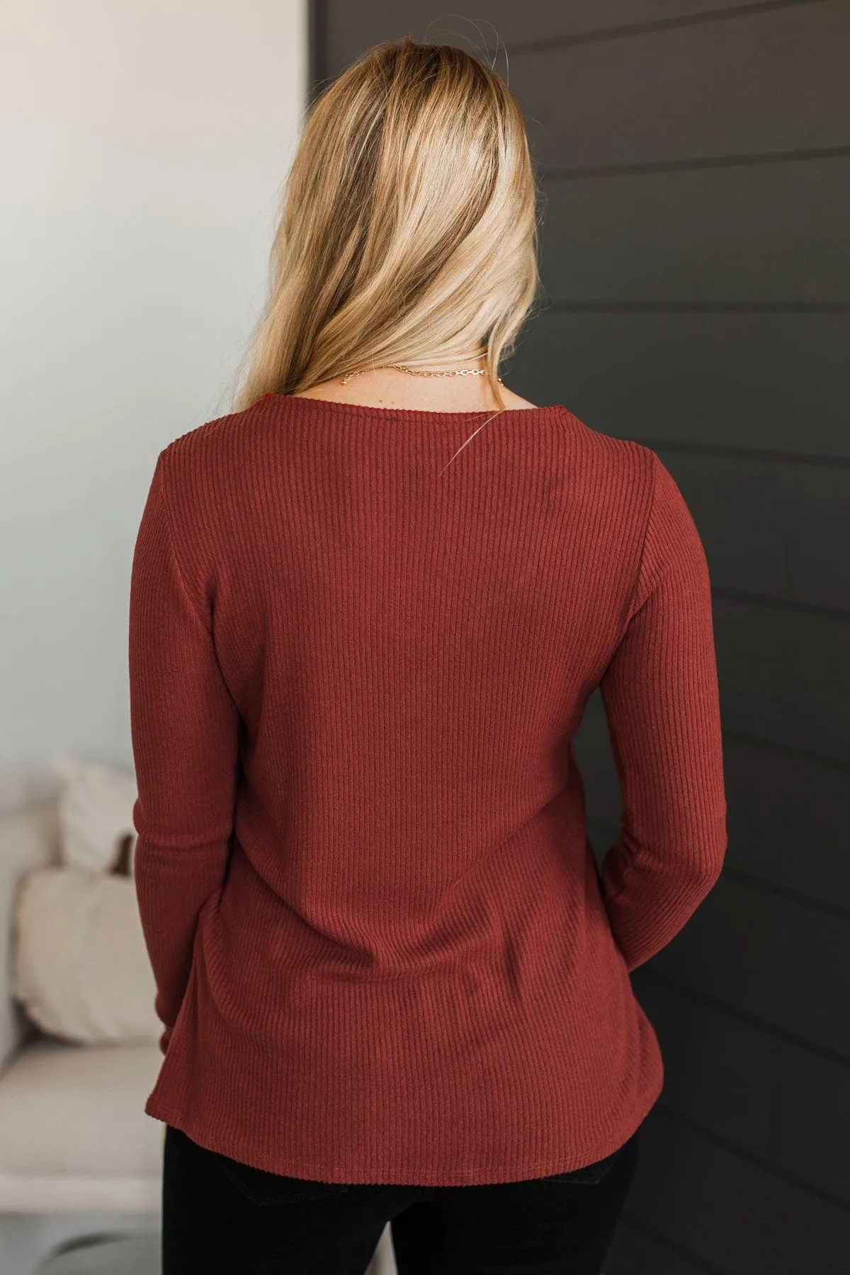 Learn As You Go Ribbed Top- Dark Rust