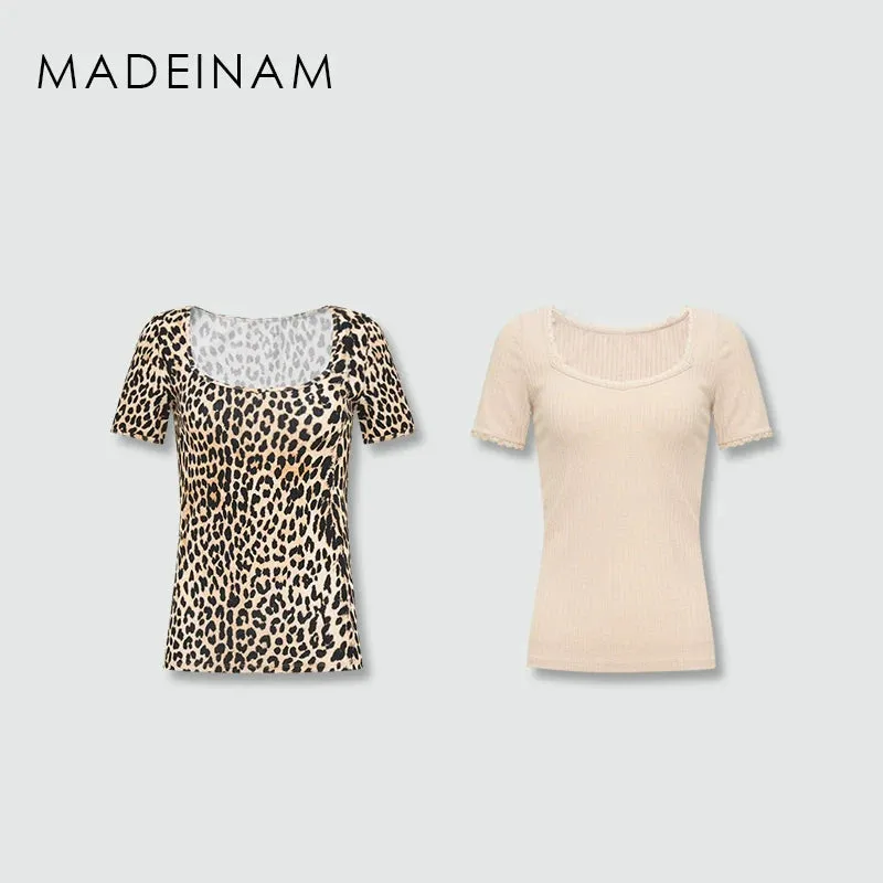 Leopard & Ribbed Short-Sleeve Tops